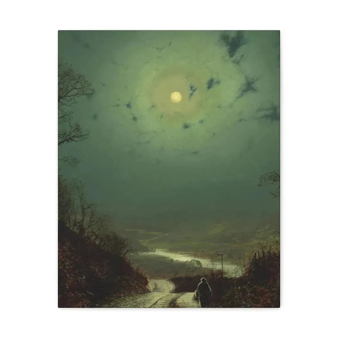 John Atkinson Grimshaw (1836-1893) Moonlight, Wharfedale - 1871 - Canvas Wall Art 16″ x 20″ 1.25" - The Sticker Space