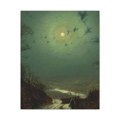 John Atkinson Grimshaw (1836-1893) Moonlight, Wharfedale - 1871 - Canvas Wall Art 16″ x 20″ 1.25" - The Sticker Space