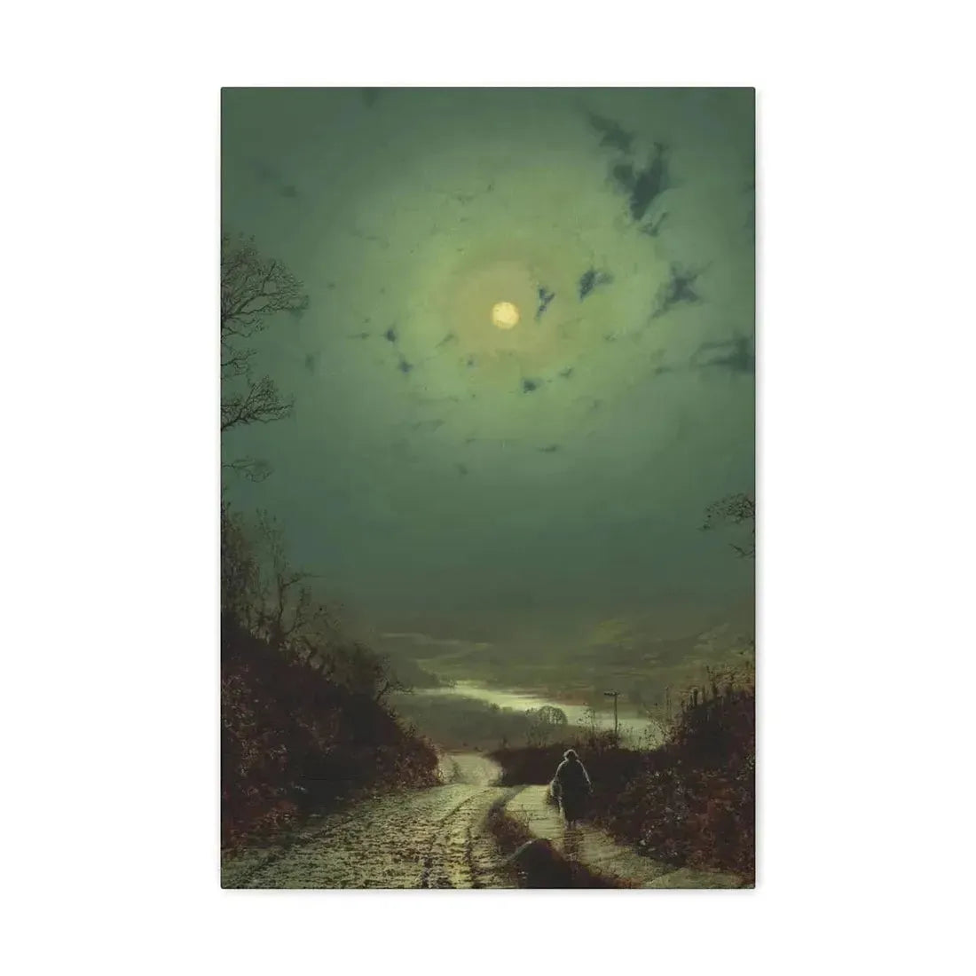 John Atkinson Grimshaw (1836-1893) Moonlight, Wharfedale - 1871 - Canvas Wall Art 16″ x 24″ 1.25" - The Sticker Space