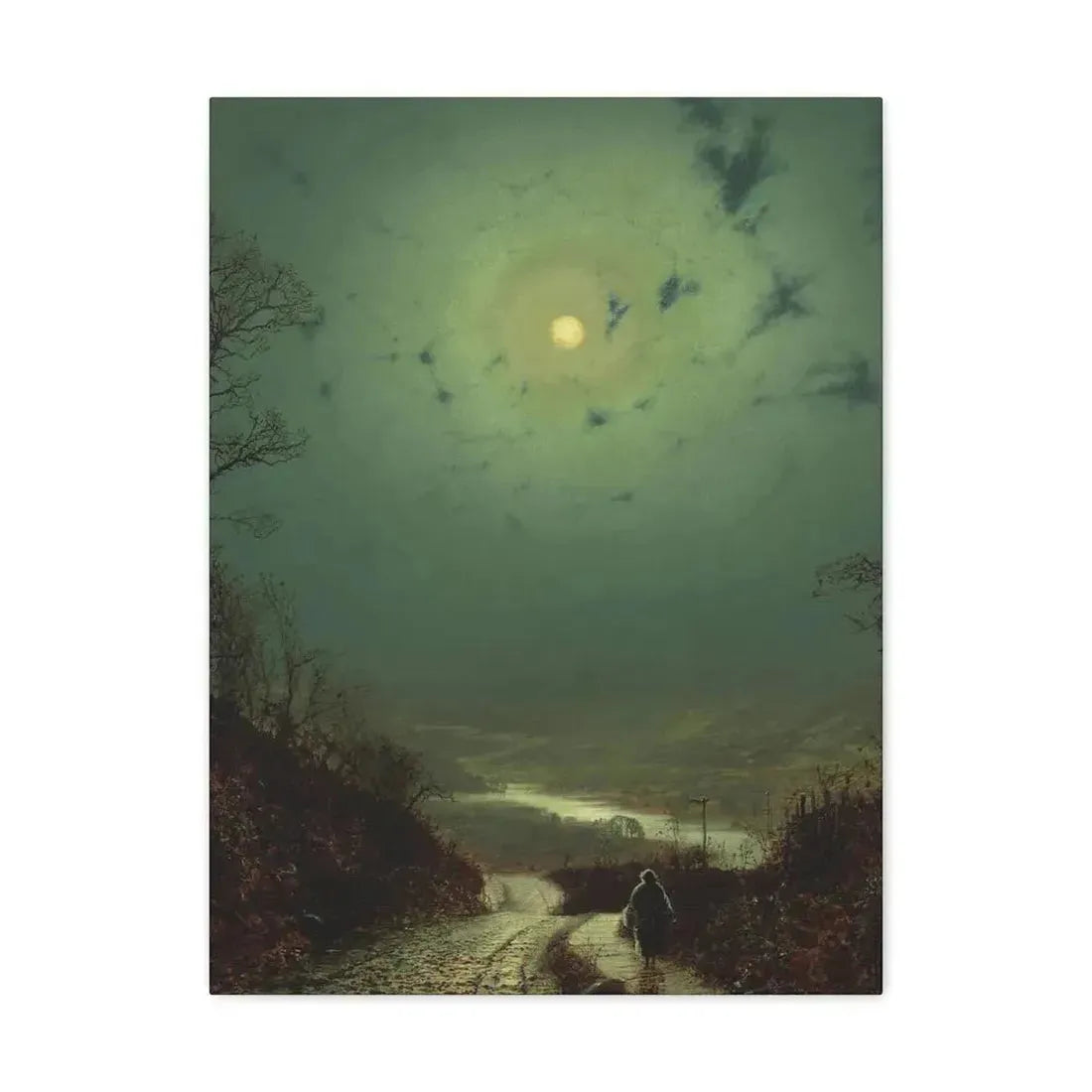 John Atkinson Grimshaw (1836-1893) Moonlight, Wharfedale - 1871 - Canvas Wall Art 18″ x 24″ 1.25" - The Sticker Space