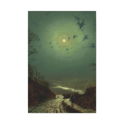 John Atkinson Grimshaw (1836-1893) Moonlight, Wharfedale - 1871 - Canvas Wall Art 20″ x 30″ 1.25" - The Sticker Space