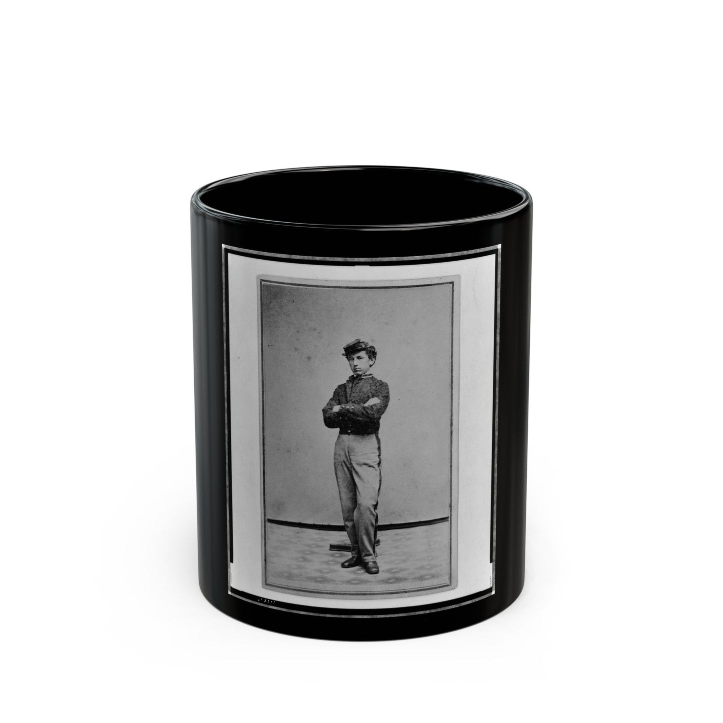 John Longnecker, Full-Length Portrait, Standing, With Arms Folded Across Chest, Facing Left (U.S. Civil War) Black Coffee Mug-11oz-The Sticker Space