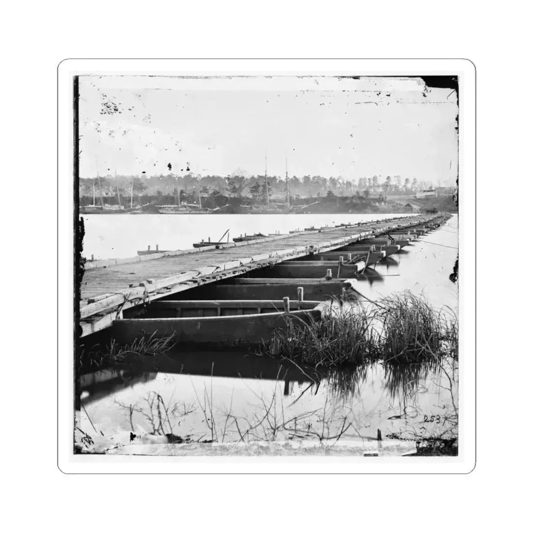 Jones' Landing, Va., Vicinity. Pontoon Bridge Over the James, From the North Bank (U.S. Civil War) STICKER Vinyl Kiss-Cut Decal 3 Inch White - The Sticker Space