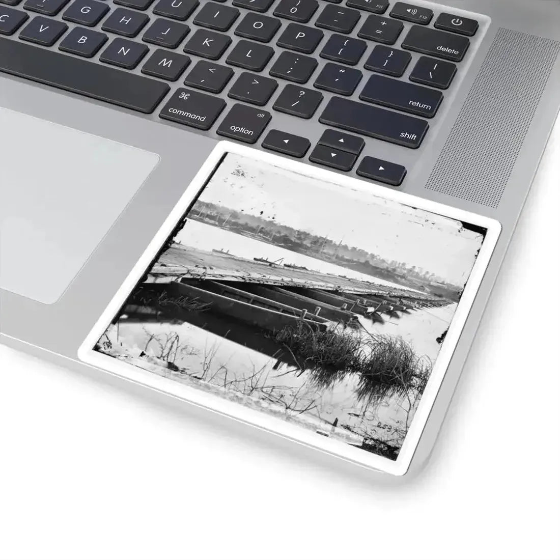 Jones' Landing, Va., Vicinity. Pontoon Bridge Over the James, From the North Bank (U.S. Civil War) STICKER Vinyl Kiss-Cut Decal - The Sticker Space