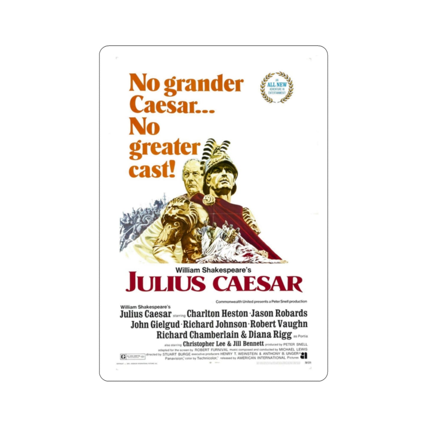 Julius Caesar 1970 Movie Poster STICKER Vinyl Die-Cut Decal-2 Inch-The Sticker Space