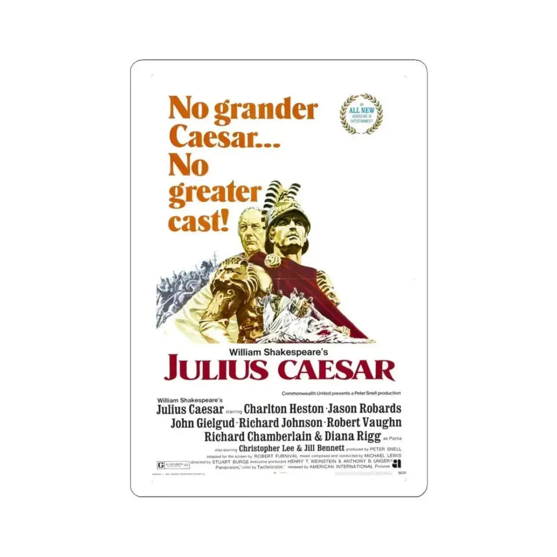 Julius Caesar 1970 Movie Poster - STICKER Vinyl Kiss-Cut Decal 3 Inch White - The Sticker Space