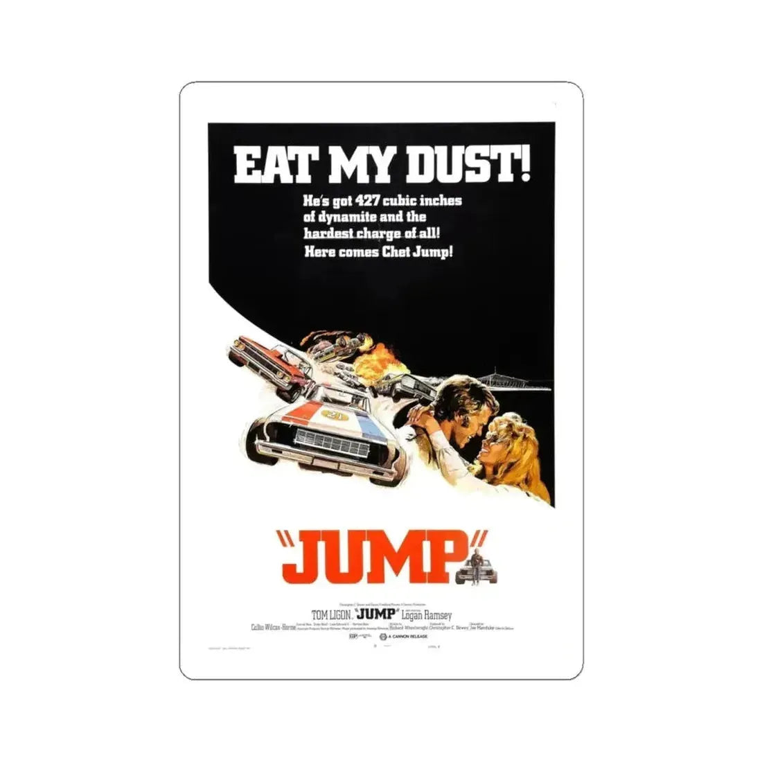 JUMP (FURY ON WHEELS) 1971 Movie Poster - STICKER Vinyl Kiss-Cut Decal 4 Inch White - The Sticker Space