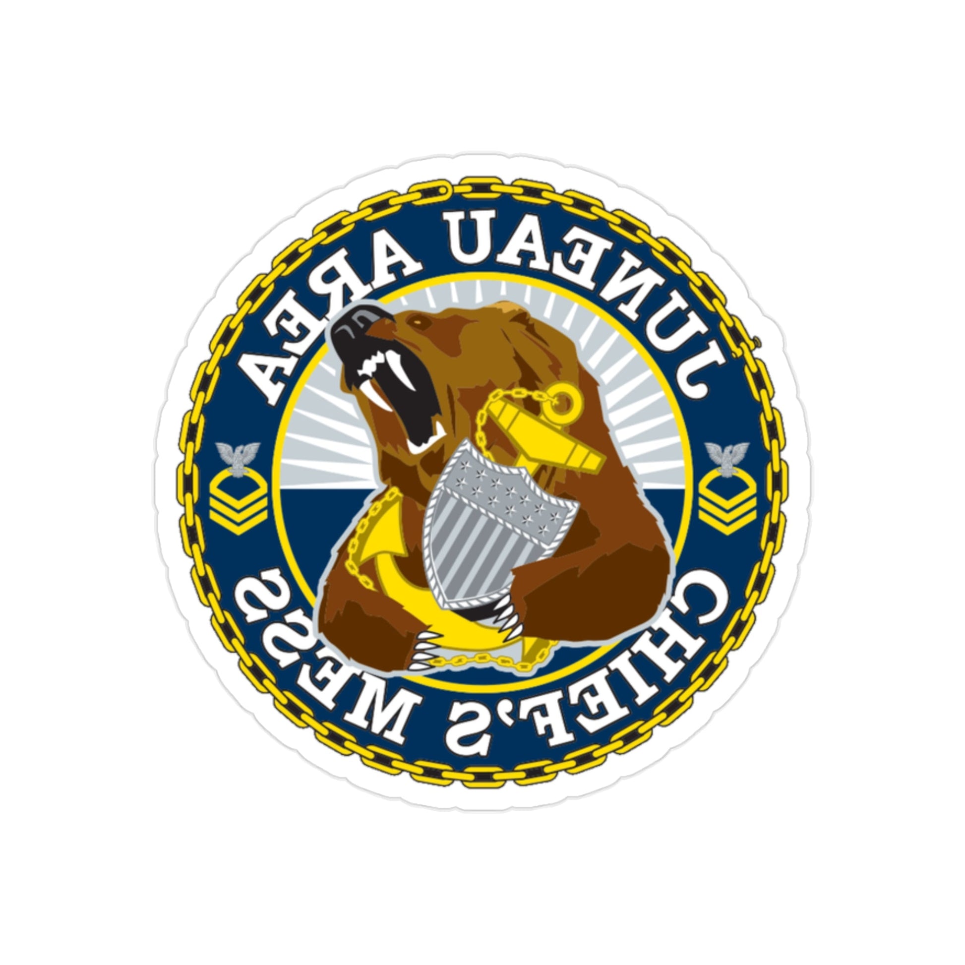 Juneau Area Chief Mess (U.S. Coast Guard) REVERSE PRINT Transparent STICKER-2" × 2"-The Sticker Space