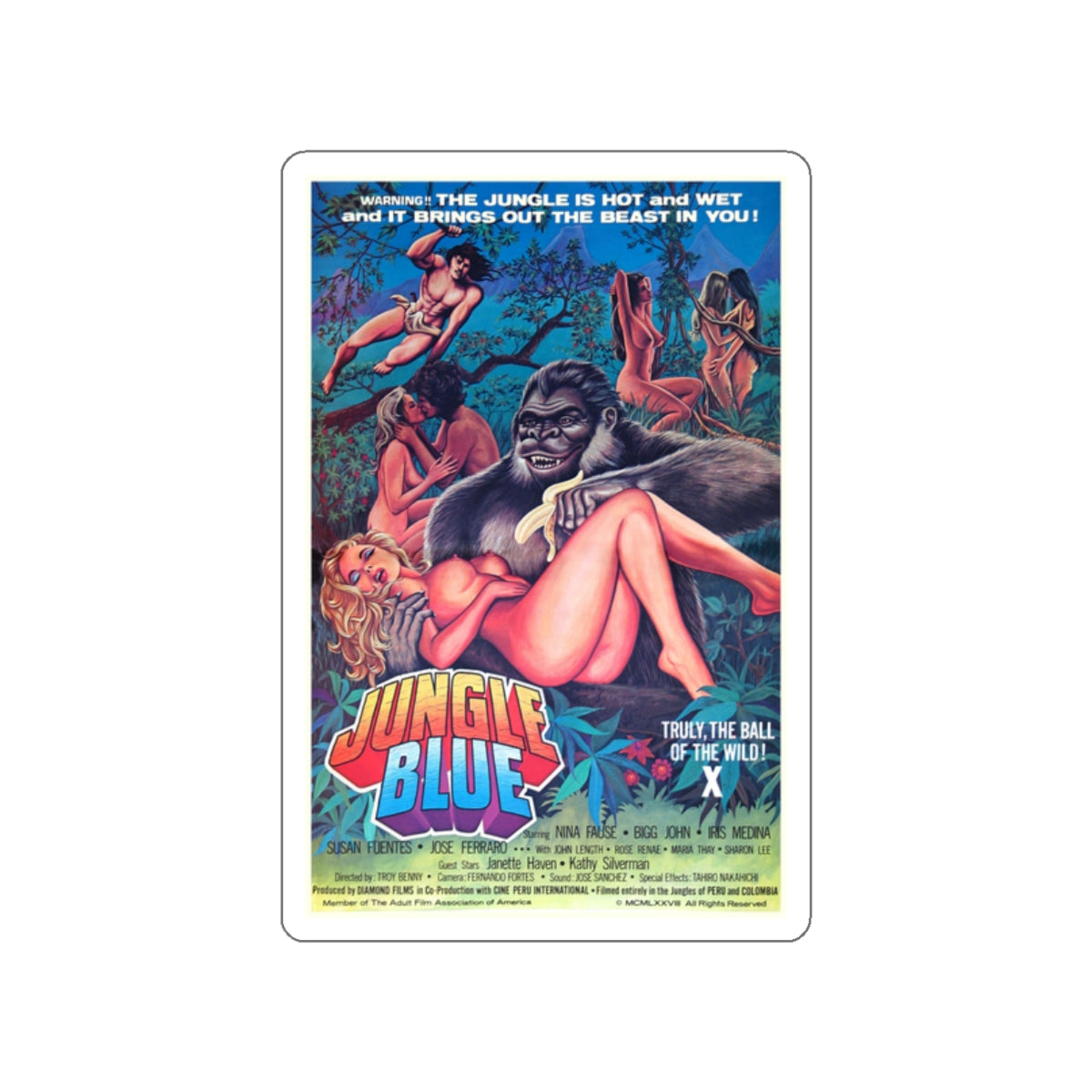 JUNGLE BLUE 1978 Movie Poster STICKER Vinyl Die-Cut Decal-2 Inch-The Sticker Space