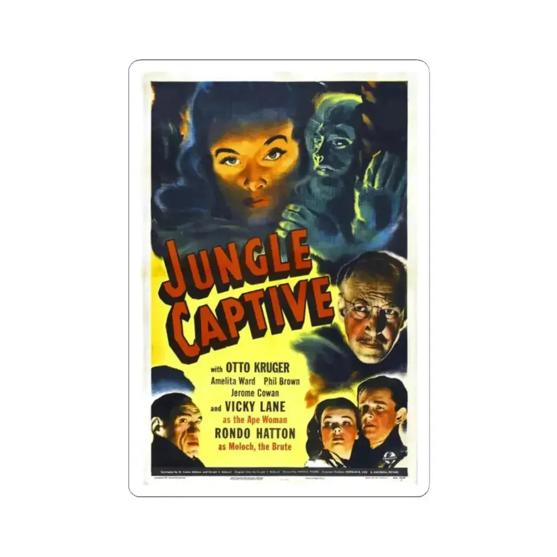 JUNGLE CAPTIVE 1945 Movie Poster - STICKER Vinyl Kiss-Cut Decal 2 Inch White - The Sticker Space