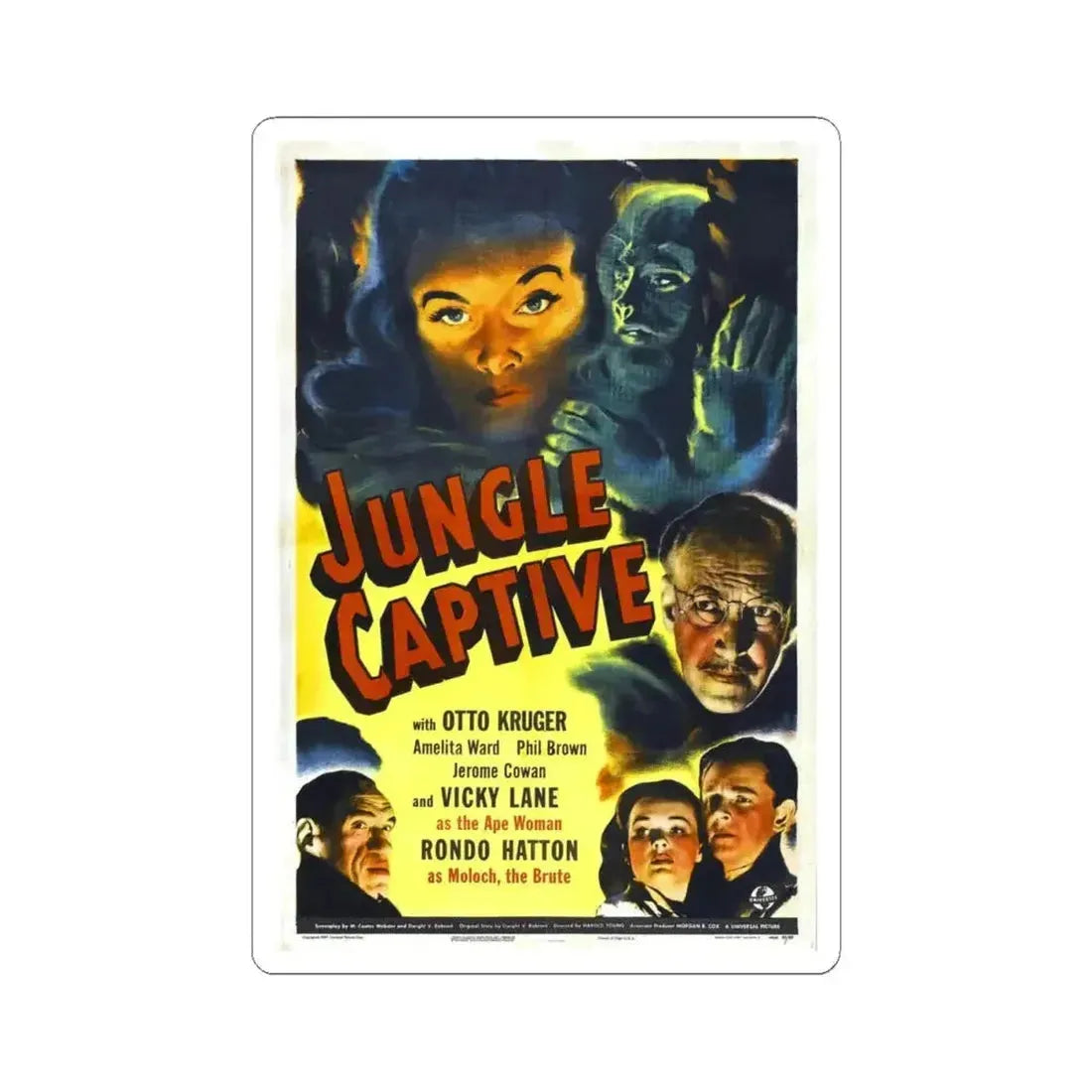 JUNGLE CAPTIVE 1945 Movie Poster - STICKER Vinyl Kiss-Cut Decal 4 Inch White - The Sticker Space