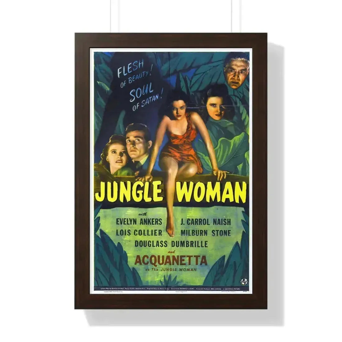 JUNGLE WOMAN 1944 - Framed Movie Poster 16″ x 24″ Walnut - The Sticker Space