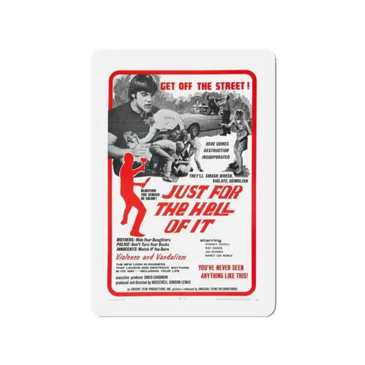 JUST FOR THE HELL OF IT 1968 Movie Poster - Refrigerator Magnet 2 Inch Die-Cut - The Sticker Space