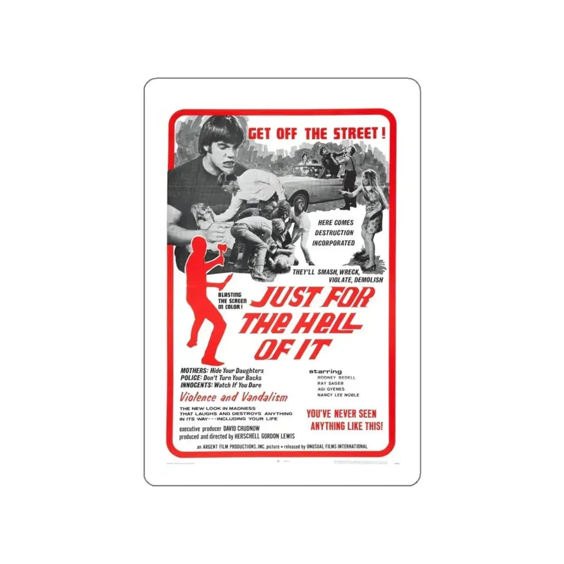 JUST FOR THE HELL OF IT 1968 Movie Poster STICKER Vinyl Die-Cut Decal 6 Inch - The Sticker Space