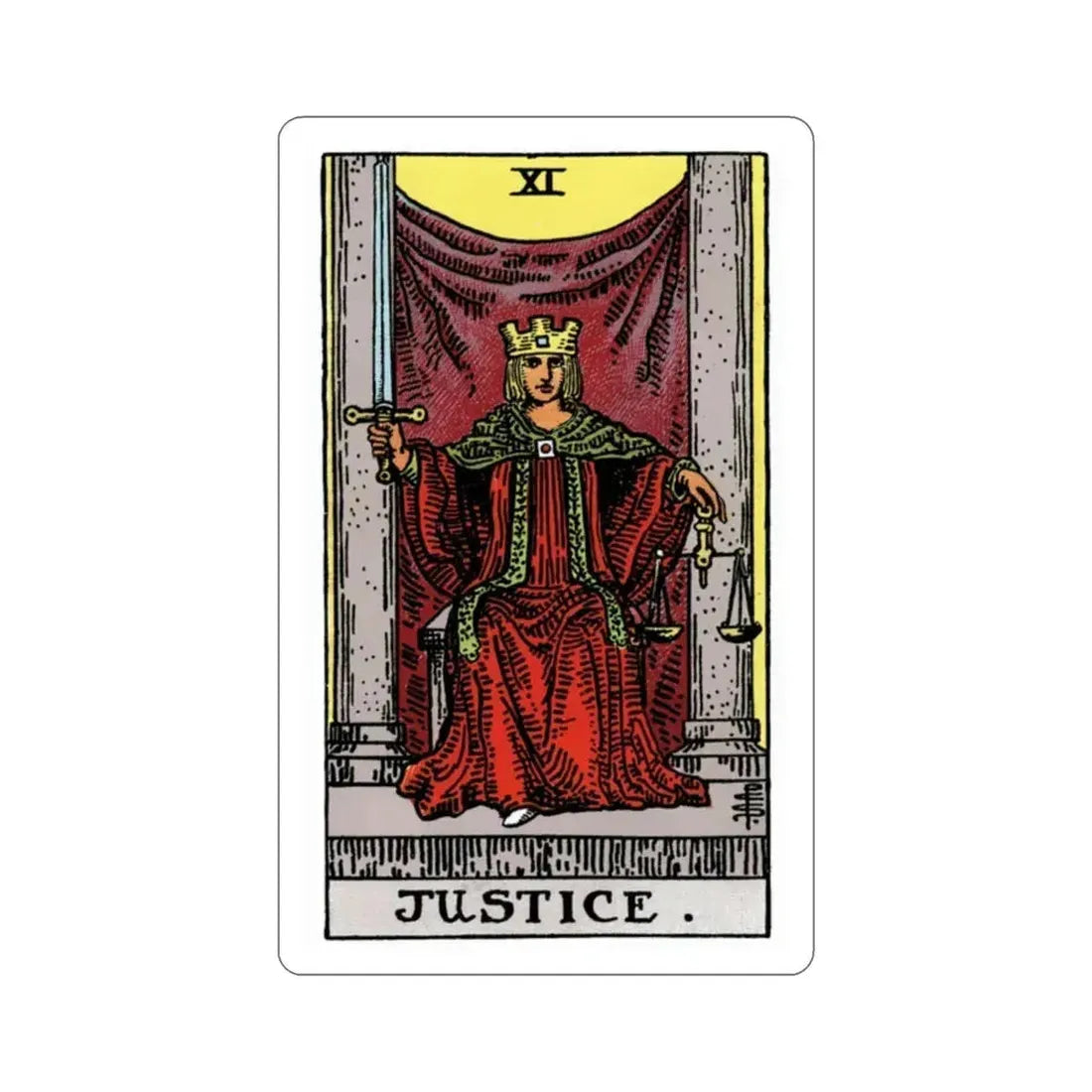 Justice (Rider Waite Tarot Deck) STICKER Vinyl Die-Cut Decal 2 Inch - The Sticker Space
