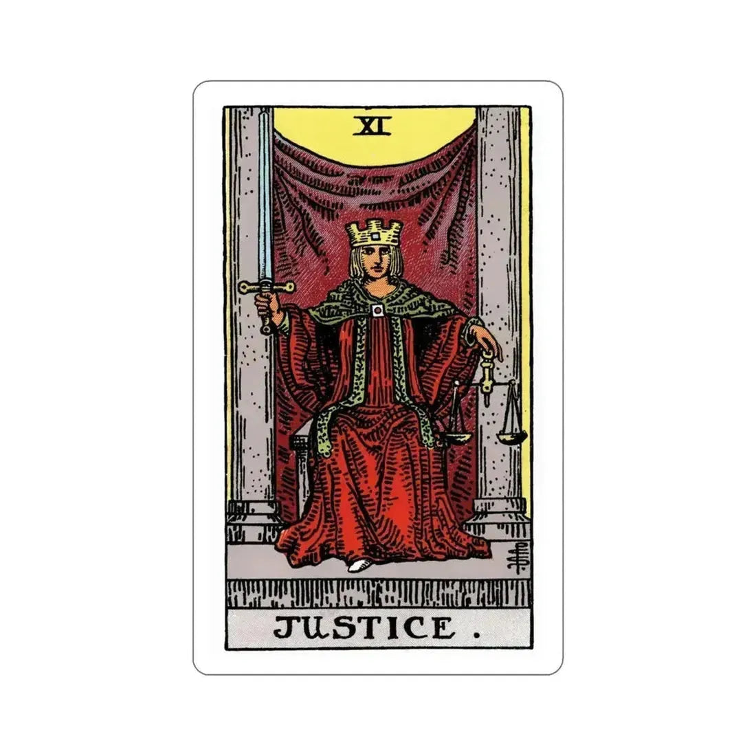 Justice (Rider Waite Tarot Deck) STICKER Vinyl Die-Cut Decal 4 Inch - The Sticker Space