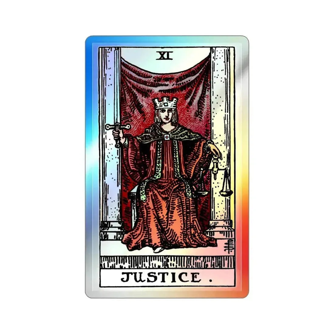 Justice (Tarot Card) Holographic STICKER Die-Cut Vinyl Decal 2 Inch Holographic - The Sticker Space