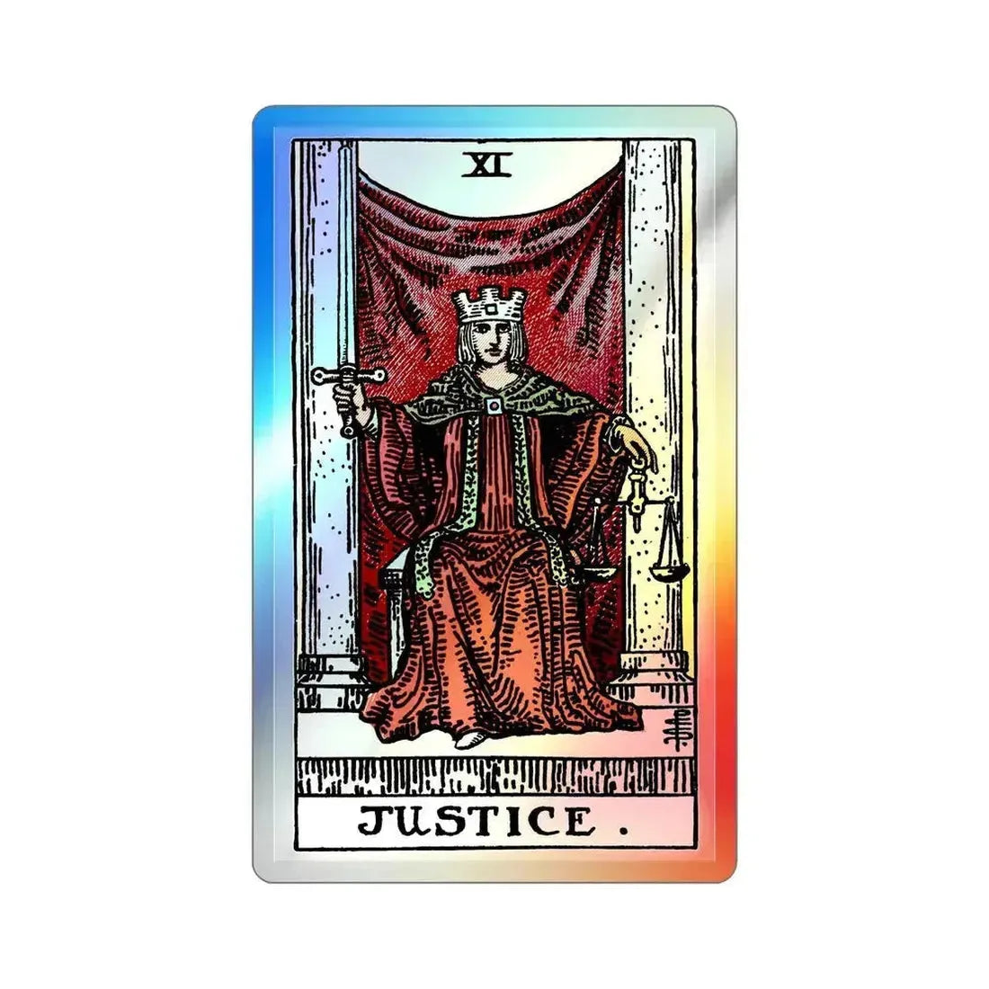 Justice (Tarot Card) Holographic STICKER Die-Cut Vinyl Decal 6 Inch Holographic - The Sticker Space