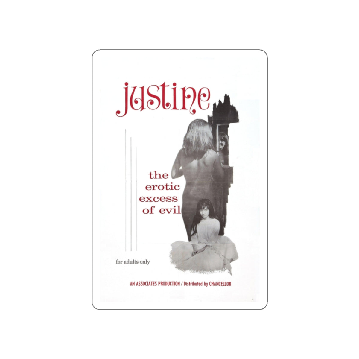 JUSTINE 1980 Movie Poster STICKER Vinyl Die-Cut Decal-2 Inch-The Sticker Space