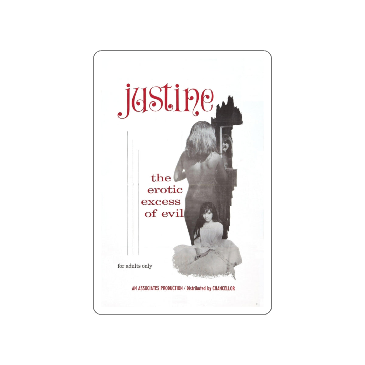 JUSTINE 1980 Movie Poster STICKER Vinyl Die-Cut Decal-4 Inch-The Sticker Space