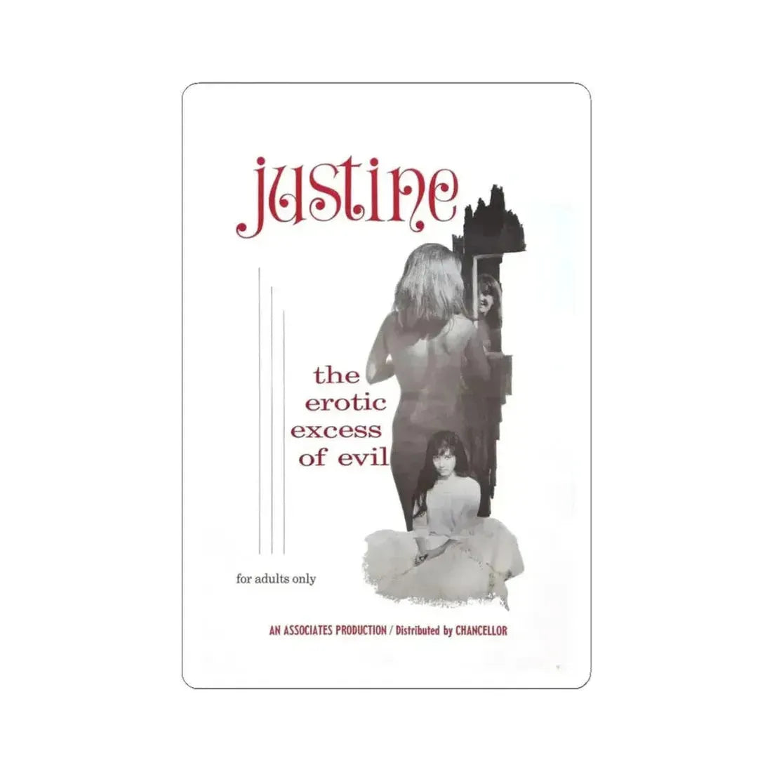 JUSTINE 1980 Movie Poster - STICKER Vinyl Kiss-Cut Decal 3 Inch White - The Sticker Space