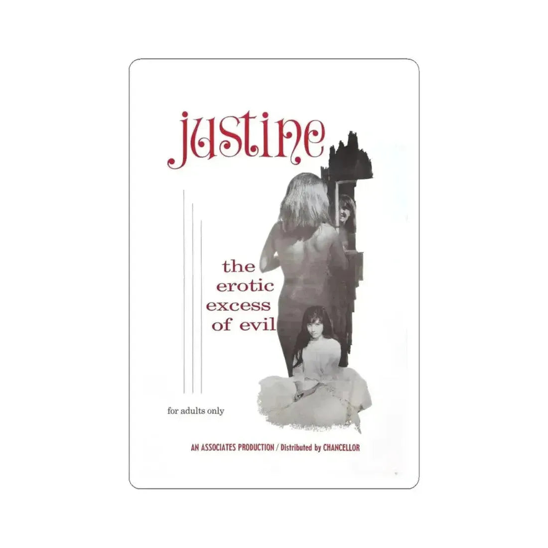 JUSTINE 1980 Movie Poster - STICKER Vinyl Kiss-Cut Decal 6 Inch White - The Sticker Space