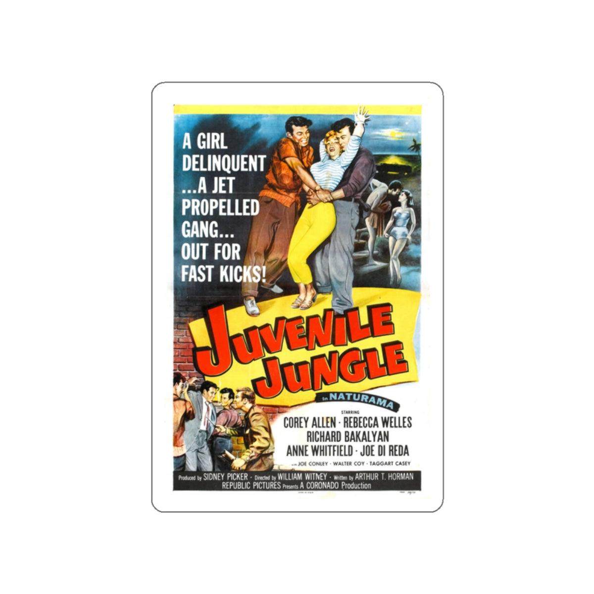 JUVENILE JUNGLE 1958 Movie Poster STICKER Vinyl Die-Cut Decal-2 Inch-The Sticker Space