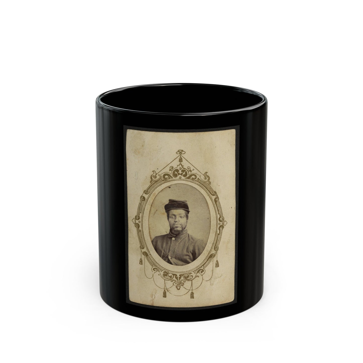 Kager Mays, African American Soldier, Half-Length Portrait, Facing Front (U.S. Civil War) Black Coffee Mug-11oz-The Sticker Space