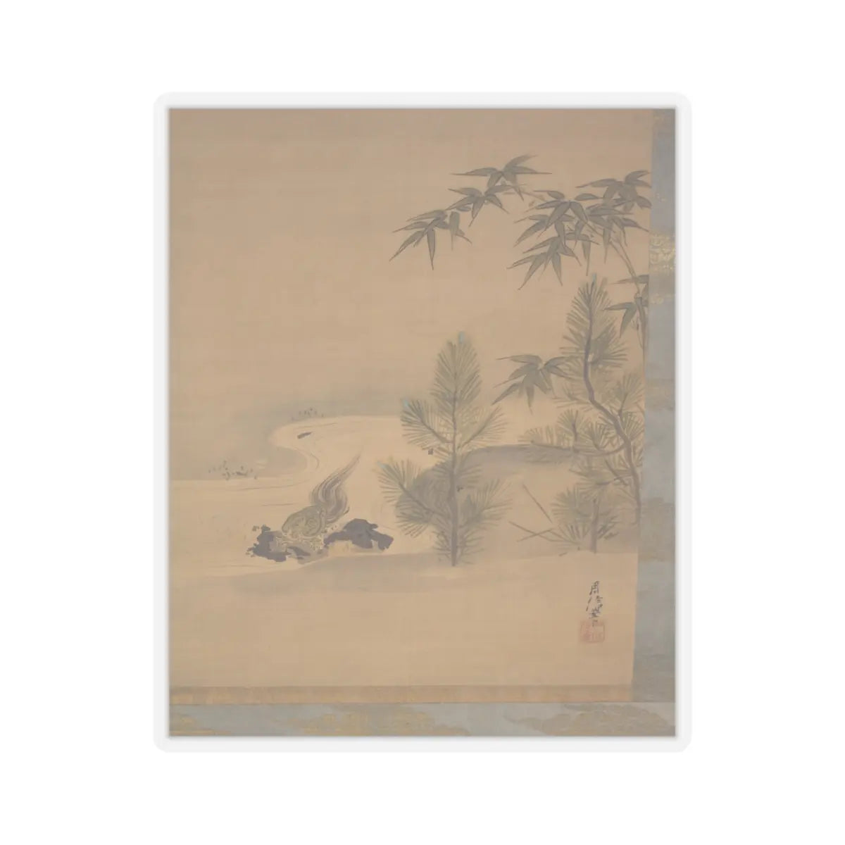Kano Chikanobu - Crane, Tortoise, Pine, and Bamboo under a Rising Sun - 17th–18th century v13 - STICKER Vinyl Kiss-Cut Decal