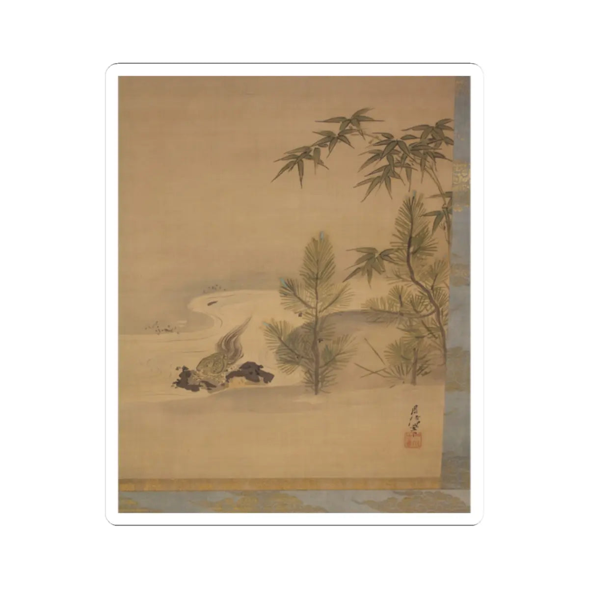 Kano Chikanobu - Crane, Tortoise, Pine, and Bamboo under a Rising Sun - 17th–18th century v13 - STICKER Vinyl Kiss-Cut Decal