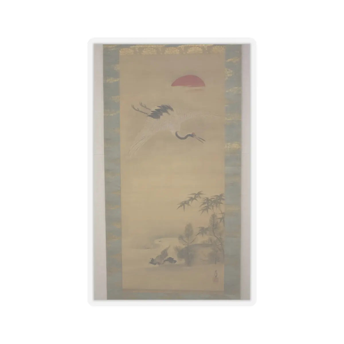 Kano Chikanobu - Crane, Tortoise, Pine, and Bamboo under a Rising Sun - 17th–18th century v2 - STICKER Vinyl Kiss-Cut Decal