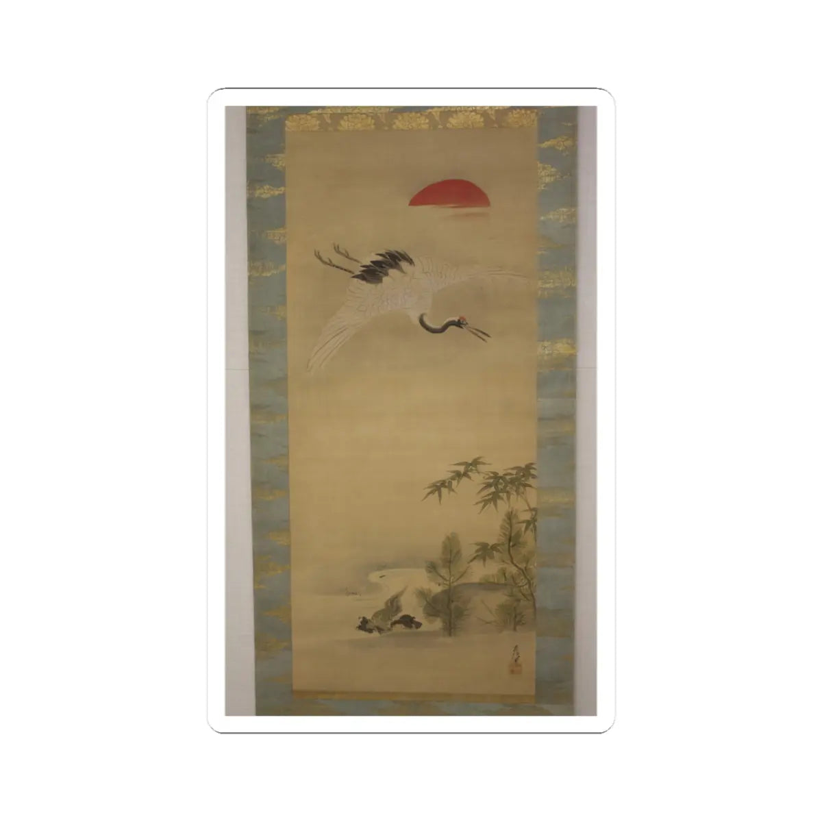 Kano Chikanobu - Crane, Tortoise, Pine, and Bamboo under a Rising Sun - 17th–18th century v2 - STICKER Vinyl Kiss-Cut Decal
