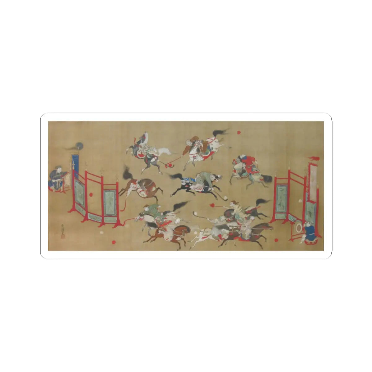 Kano Eisen'in Furunobu 狩野永川院古 - Tartars Playing Polo - early 18th century v1 - STICKER Vinyl Kiss-Cut Decal