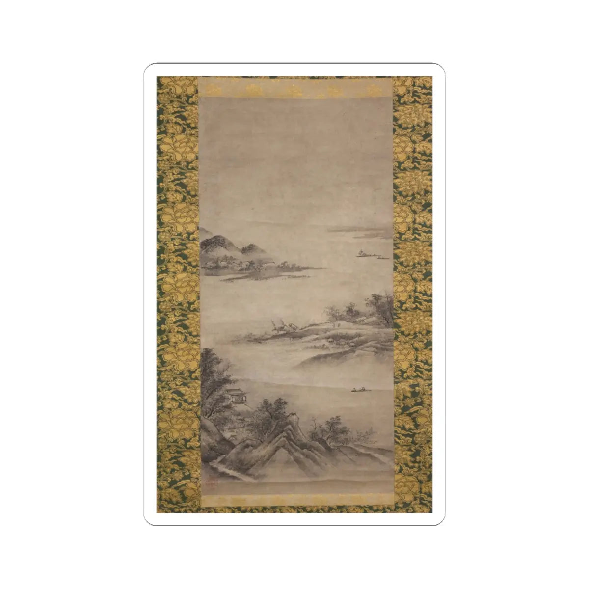 Kano Motonobu - River Landscape in Evening - 16th century v2 - STICKER Vinyl Kiss-Cut Decal