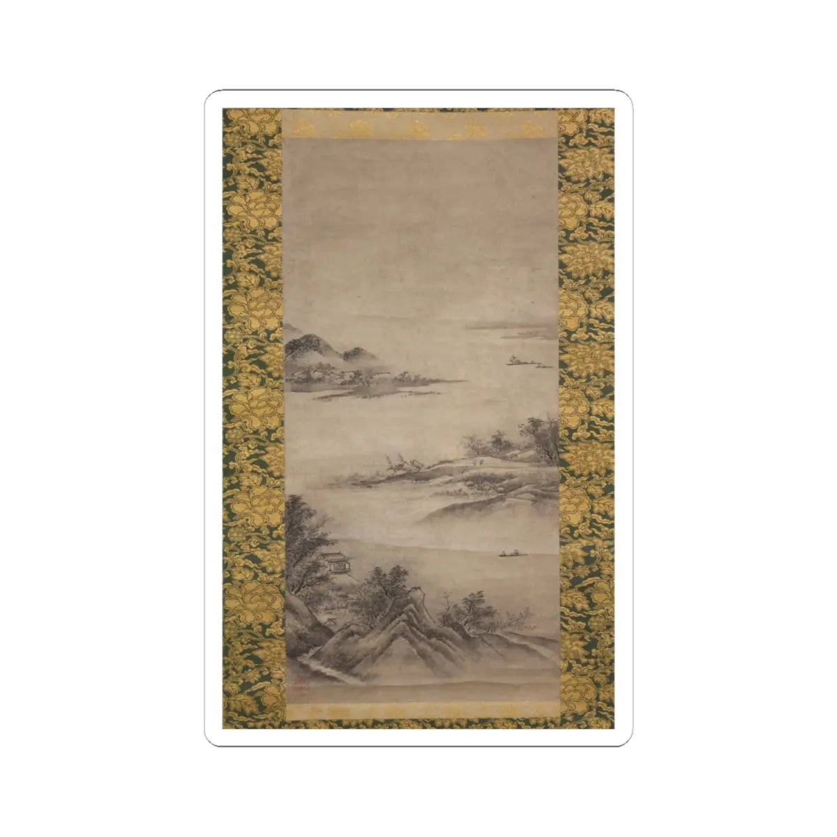 Kano Motonobu - River Landscape in Evening - 16th century v2 - STICKER Vinyl Kiss-Cut Decal