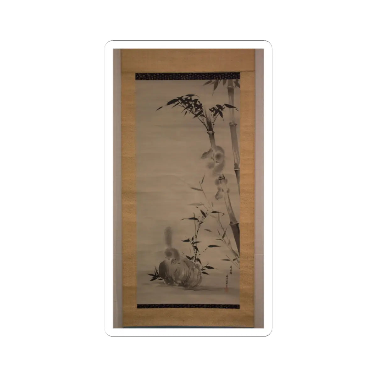 Kano Osanobu - Squirrels on Bamboo and Rock - ca. 1820s v1 - STICKER Vinyl Kiss-Cut Decal