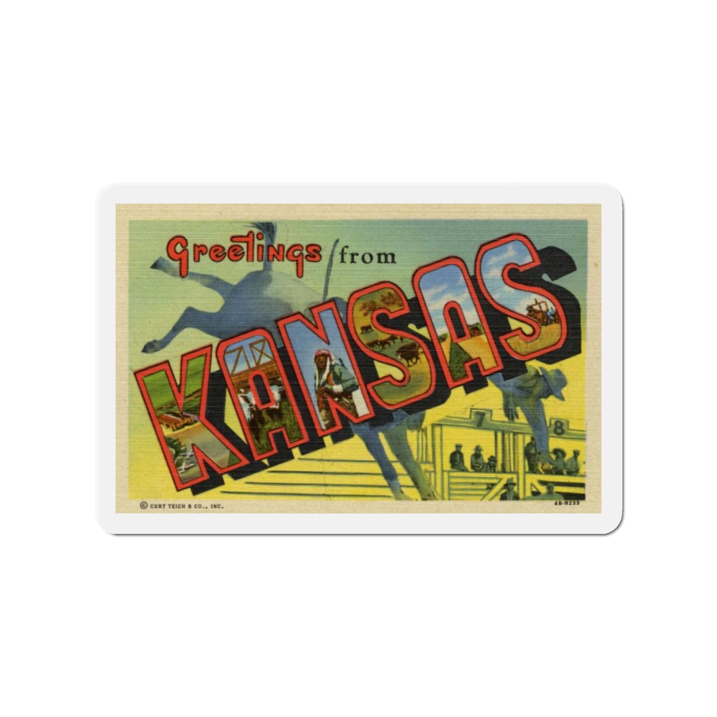 Kansas (Greeting Postcards) Die-Cut Magnet-3" x 3"-The Sticker Space