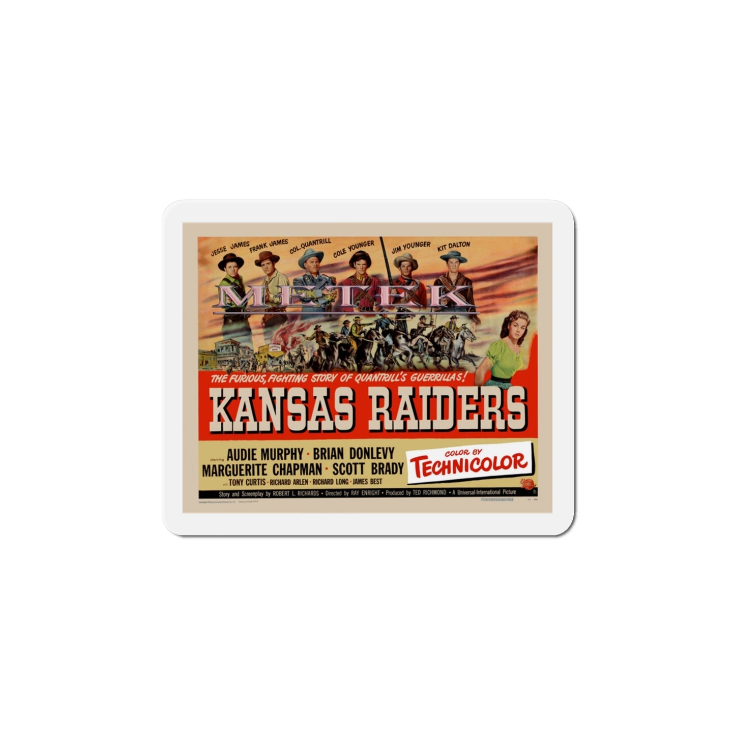 Kansas Raiders 1950 Movie Poster Die-Cut Magnet-3 Inch-The Sticker Space