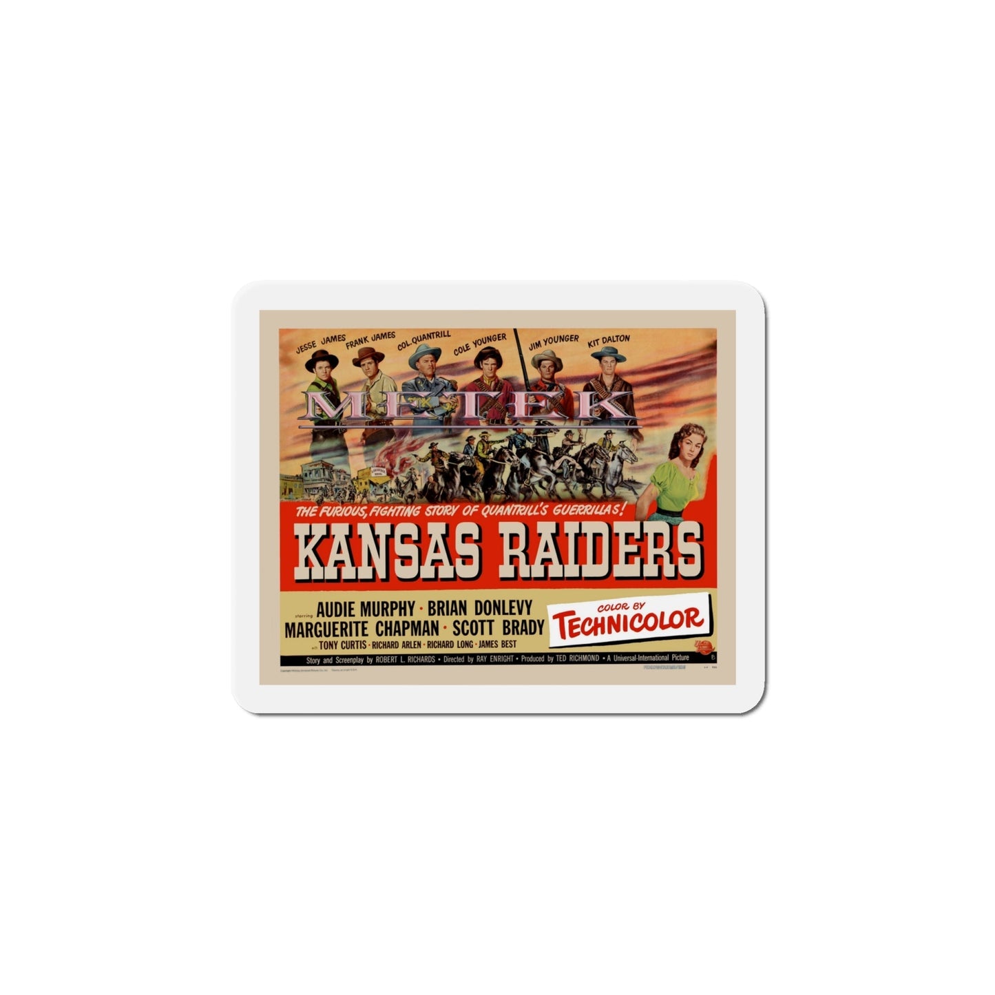 Kansas Raiders 1950 Movie Poster Die-Cut Magnet-6 Inch-The Sticker Space