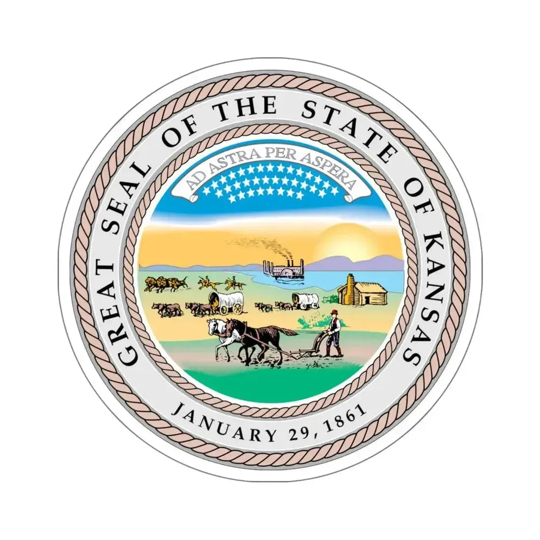 Kansas State Seal - STICKER Vinyl Kiss-Cut Decal 6 Inch White - The Sticker Space