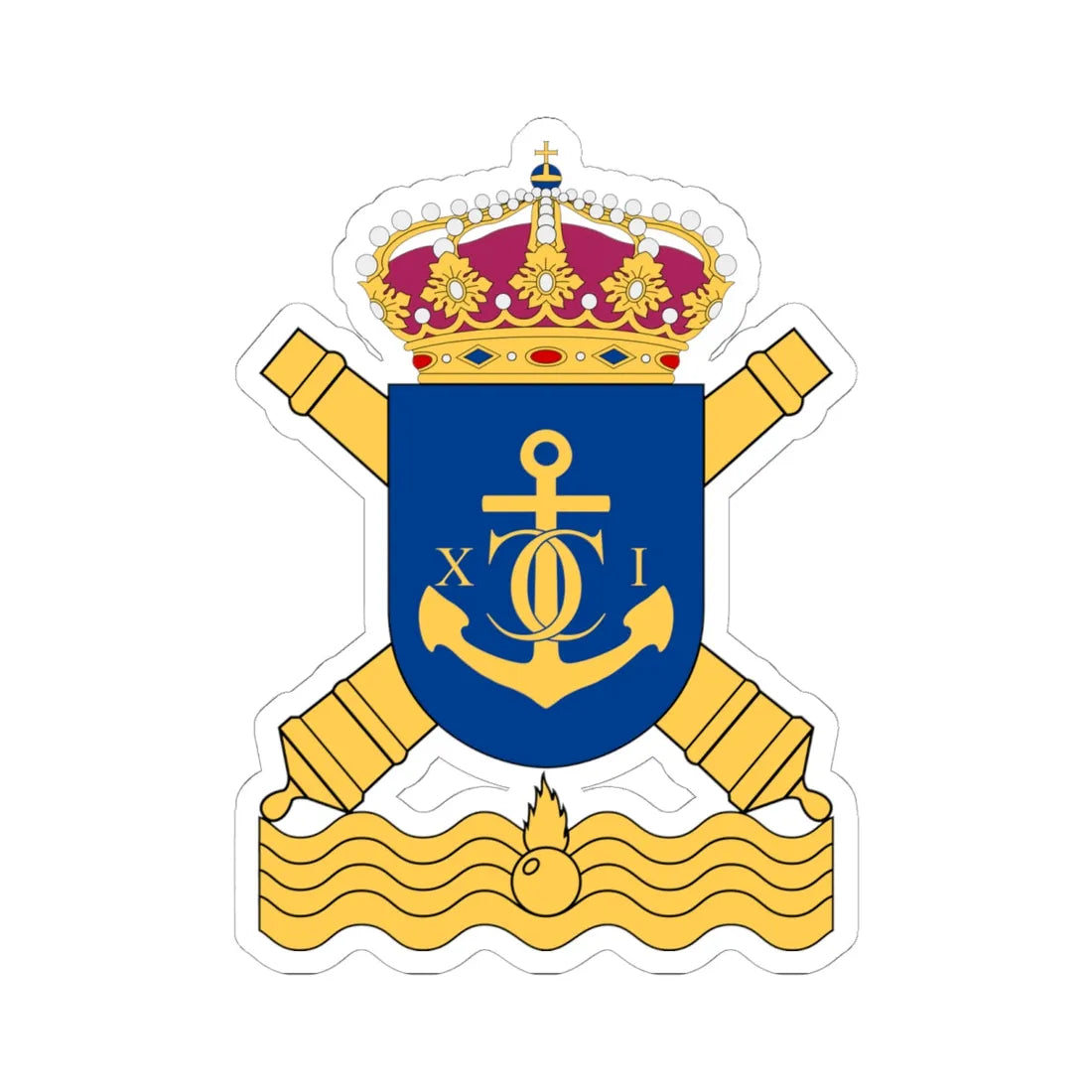 Karlskrona kustartilleriregemente vapen (Sweden) (Coat of Arms) STICKER Vinyl Kiss-Cut Decal 6 Inch White - The Sticker Space