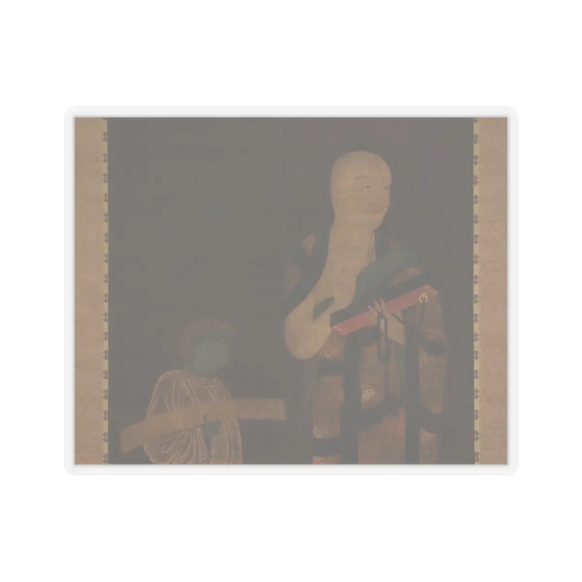 Kasuga Motomitsu - Portrait of Xuanzang (Genjō) with Attendant - 14th century v3 - STICKER Vinyl Kiss-Cut Decal