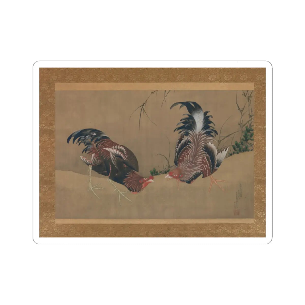 Katsushika Hokusai - Gamecocks - dated 1838 v1 - STICKER Vinyl Kiss-Cut Decal