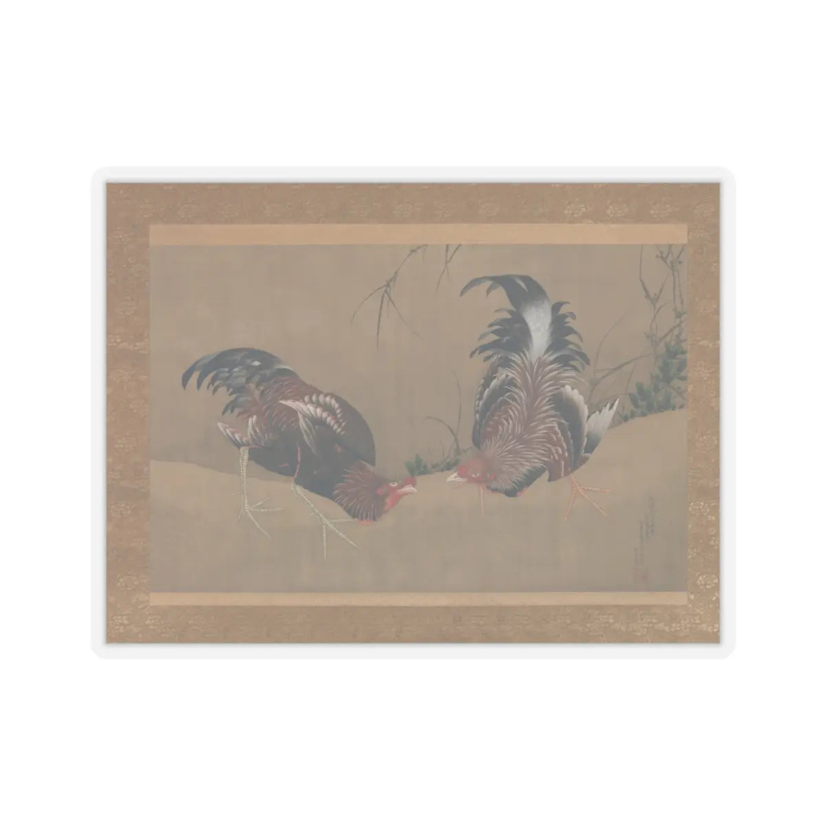 Katsushika Hokusai - Gamecocks - dated 1838 v1 - STICKER Vinyl Kiss-Cut Decal