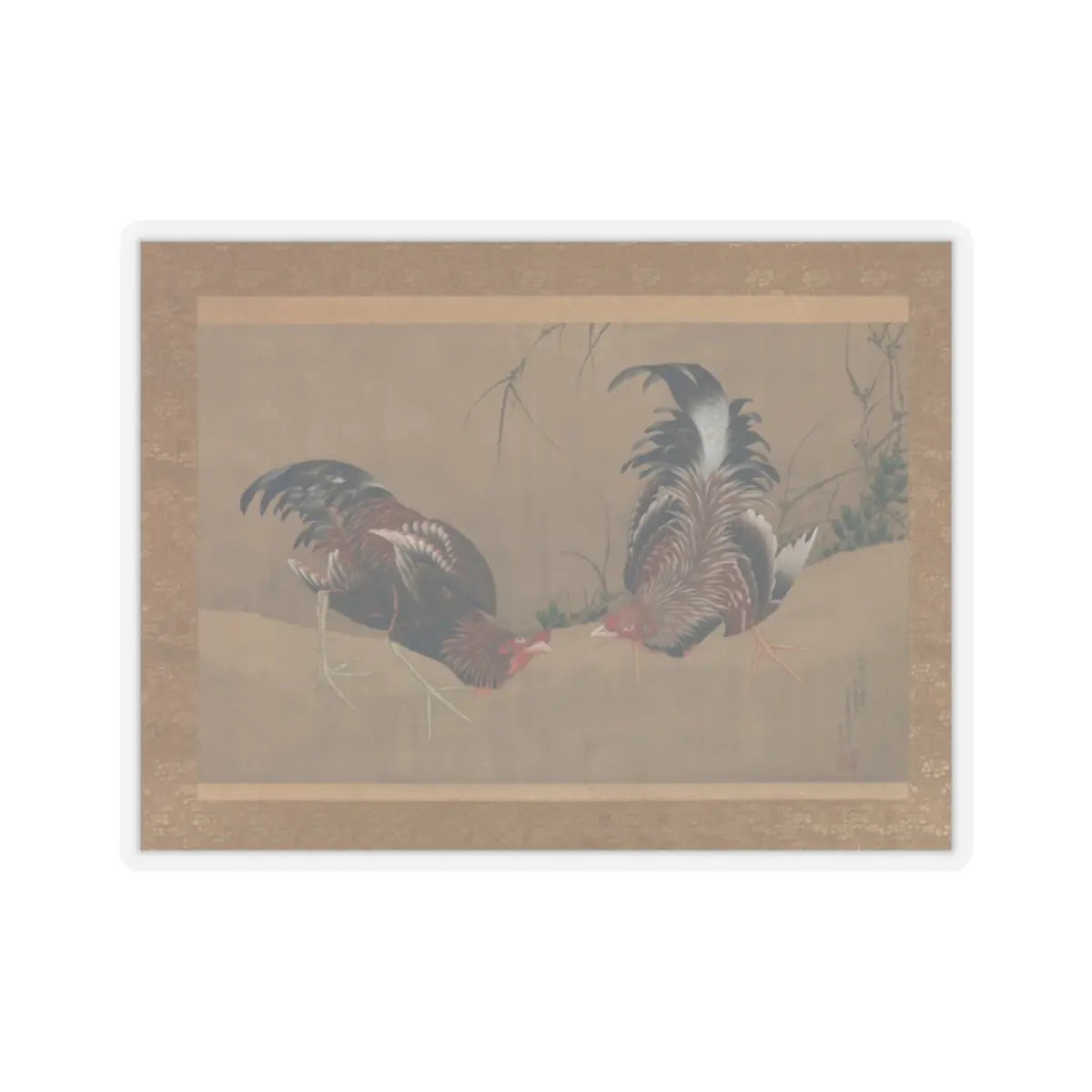 Katsushika Hokusai - Gamecocks - dated 1838 v1 - STICKER Vinyl Kiss-Cut Decal