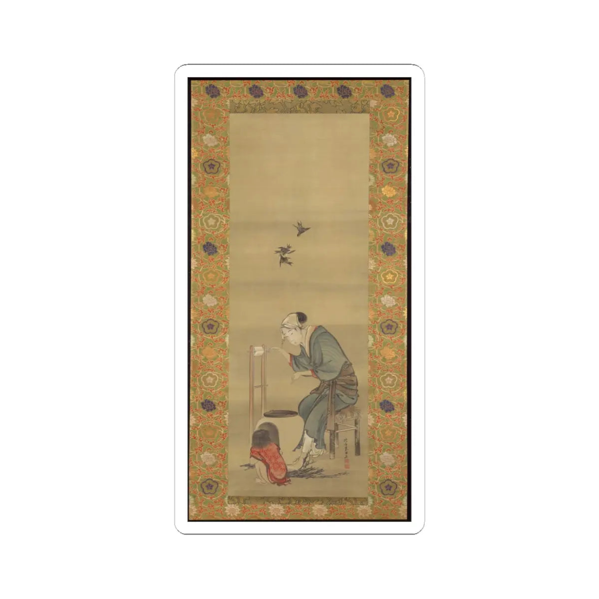 Katsushika Hokusai - Woman Spinning Silk - dated 1790 v1 - STICKER Vinyl Kiss-Cut Decal