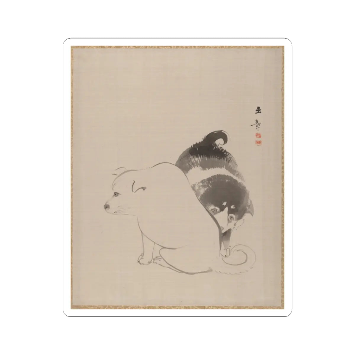 Kawabata Gyokushō - A Pair of Puppies - ca. 1887–92 - STICKER Vinyl Kiss-Cut Decal