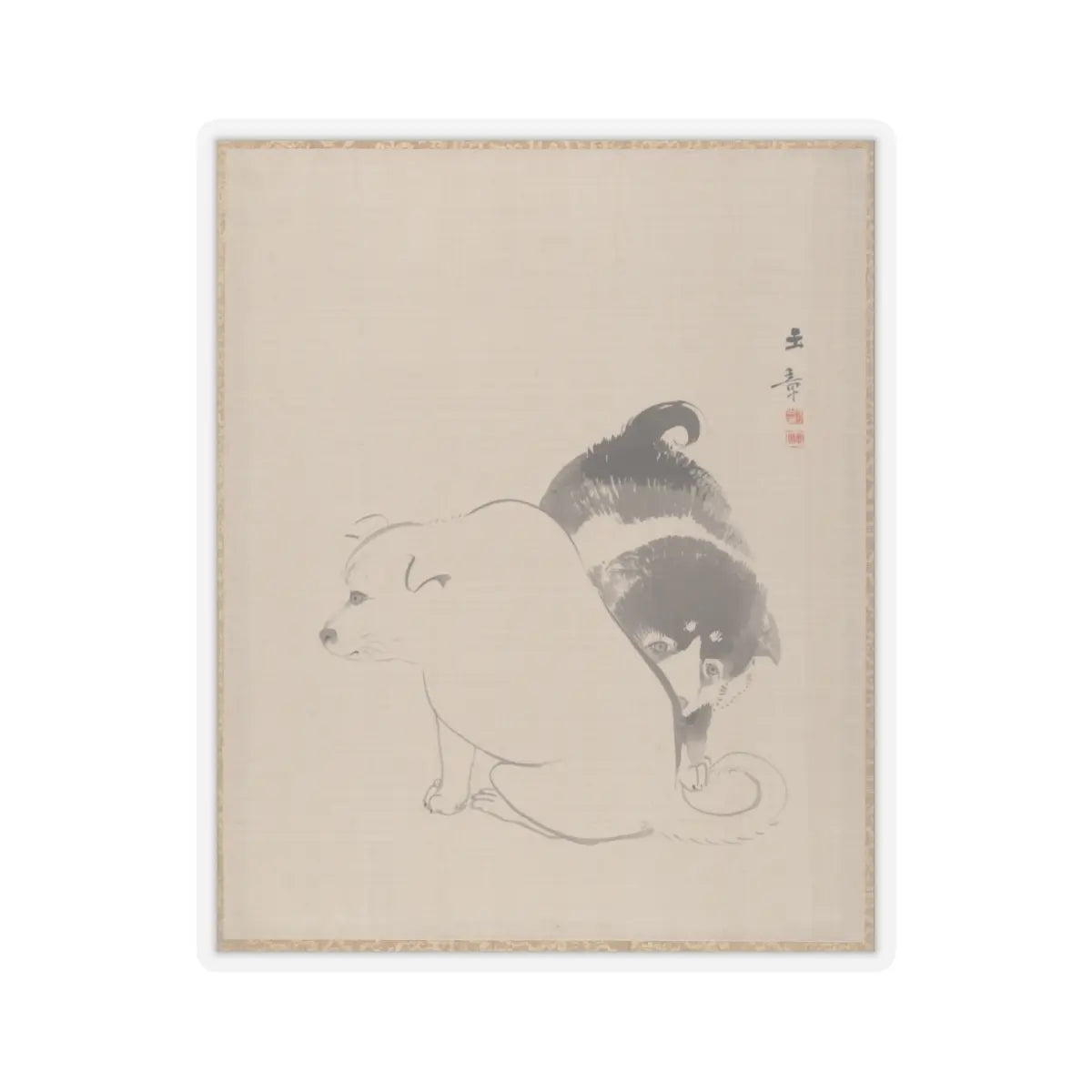 Kawabata Gyokushō - A Pair of Puppies - ca. 1887–92 - STICKER Vinyl Kiss-Cut Decal