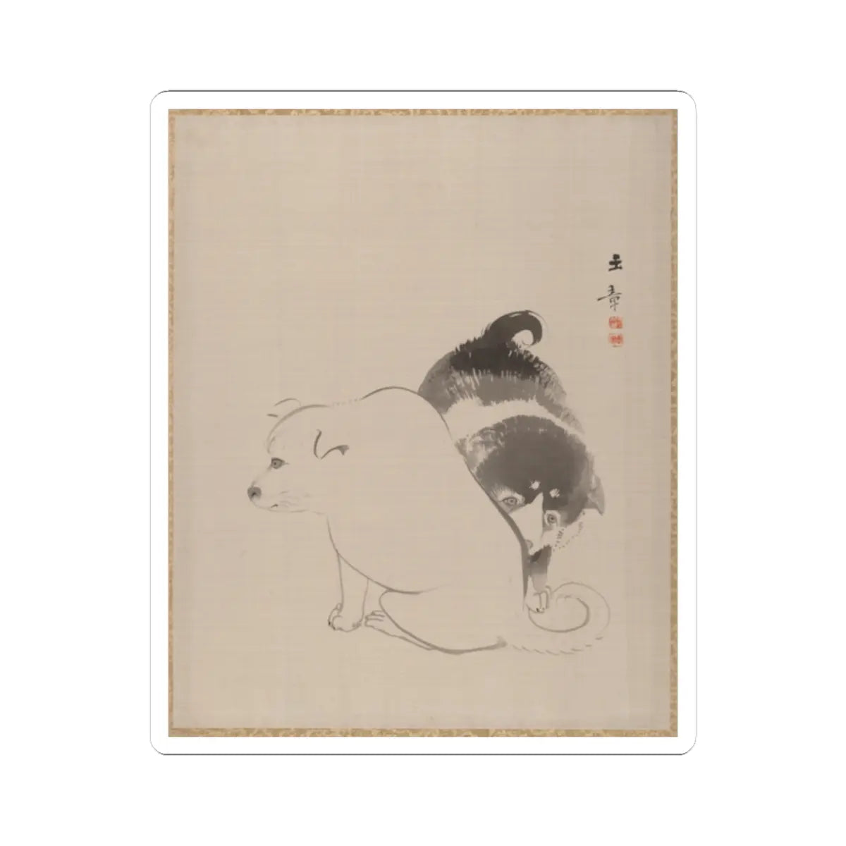 Kawabata Gyokushō - A Pair of Puppies - ca. 1887–92 - STICKER Vinyl Kiss-Cut Decal