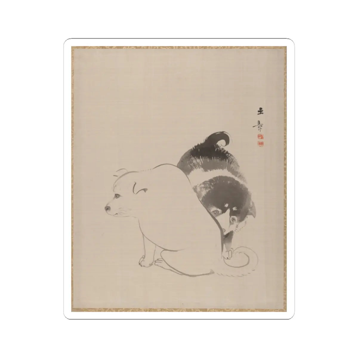 Kawabata Gyokushō - A Pair of Puppies - ca. 1887–92 - STICKER Vinyl Kiss-Cut Decal